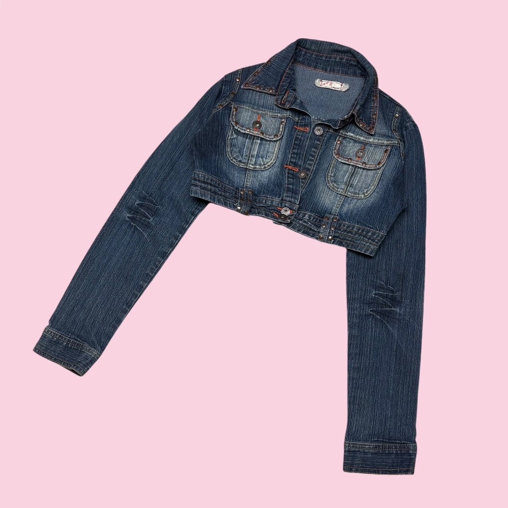 Apollo Jeans Womens Dark Wash Studded Ultra Cropped Denim Jacket Blue Large